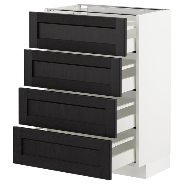 METOD / MAXIMERA Mobile/4 frontali/4 cassetti, bianco/Lerhyttan mordente nero, 60x37 cm
