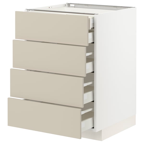 METOD / MAXIMERA Mobile 4front/2cassetti bassi/3medi, bianco/Havstorp beige, 60x60 cm