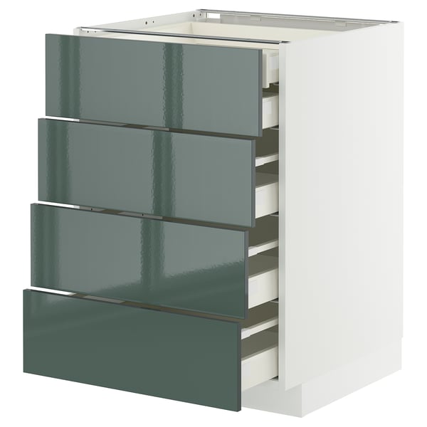 METOD / MAXIMERA Mobile 4front/2cassetti bassi/3medi, bianco/Kallarp grigio-verde scuro lucido, 60x60 cm