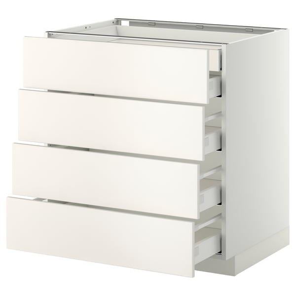 METOD / MAXIMERA Mobile 4front/2cassetti bassi/3medi, bianco/Veddinge bianco, 80x60 cm
