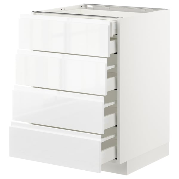 METOD / MAXIMERA Mobile 4front/2cassetti bassi/3medi, bianco/Voxtorp lucido/bianco, 60x60 cm