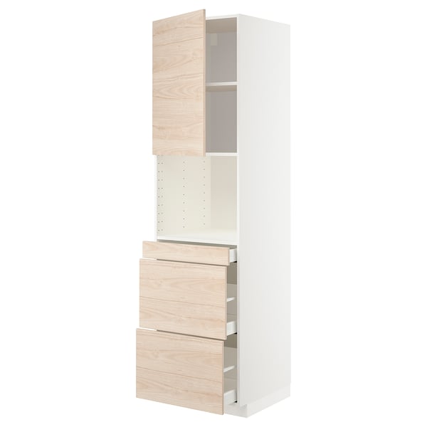 METOD / MAXIMERA Mobile alt micro com/anta/3cassetti, bianco/Askersund effetto frassino chiaro, 60x60x220 cm