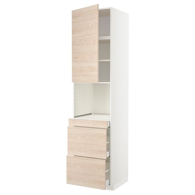 METOD / MAXIMERA Mobile alt micro com/anta/3cassetti, bianco/Askersund effetto frassino chiaro, 60x60x240 cm