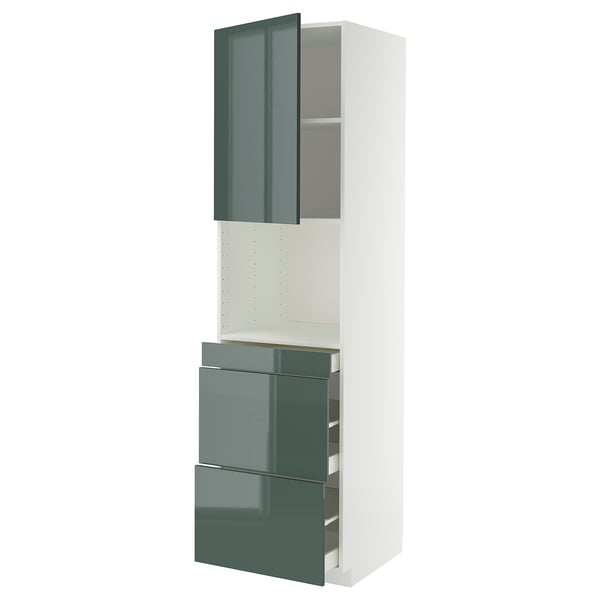METOD / MAXIMERA Mobile alt micro com/anta/3cassetti, bianco/Kallarp grigio-verde scuro lucido, 60x60x220 cm