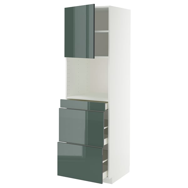METOD / MAXIMERA Mobile alt micro com/anta/3cassetti, bianco/Kallarp grigio-verde scuro lucido, 60x60x200 cm