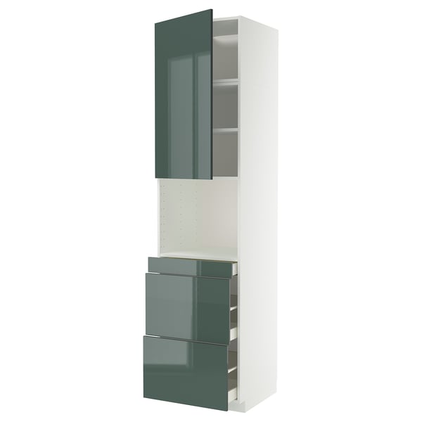 METOD / MAXIMERA Mobile alt micro com/anta/3cassetti, bianco/Kallarp grigio-verde scuro lucido, 60x60x240 cm