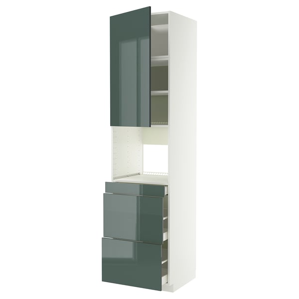 METOD / MAXIMERA Mobile alt micro com/anta/3cassetti, bianco/Kallarp grigio-verde scuro lucido, 60x60x240 cm