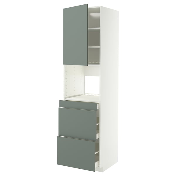 METOD / MAXIMERA Mobile alt micro com/anta/3cassetti, bianco/Nickebo grigio-verde opaco, 60x60x220 cm