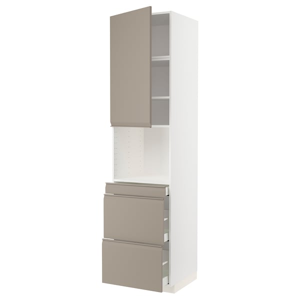METOD / MAXIMERA Mobile alt micro com/anta/3cassetti, bianco/Upplöv beige scuro opaco, 60x60x240 cm
