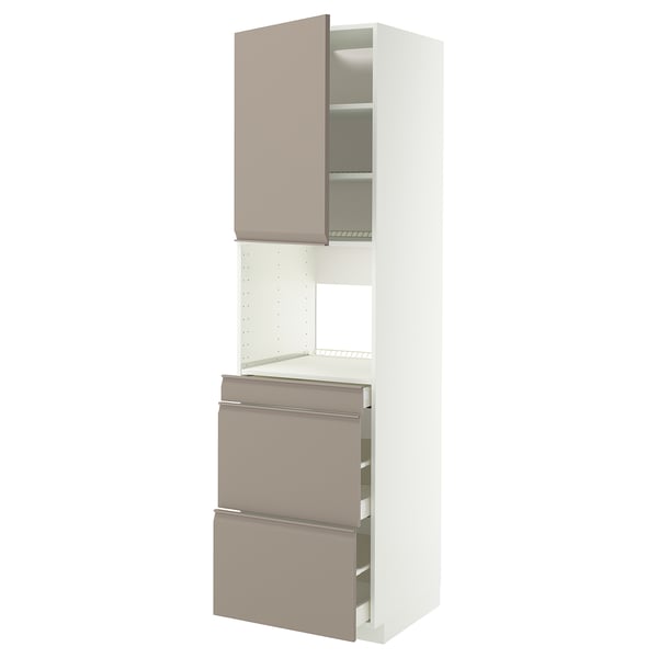 METOD / MAXIMERA Mobile alt micro com/anta/3cassetti, bianco/Upplöv beige scuro opaco, 60x60x220 cm
