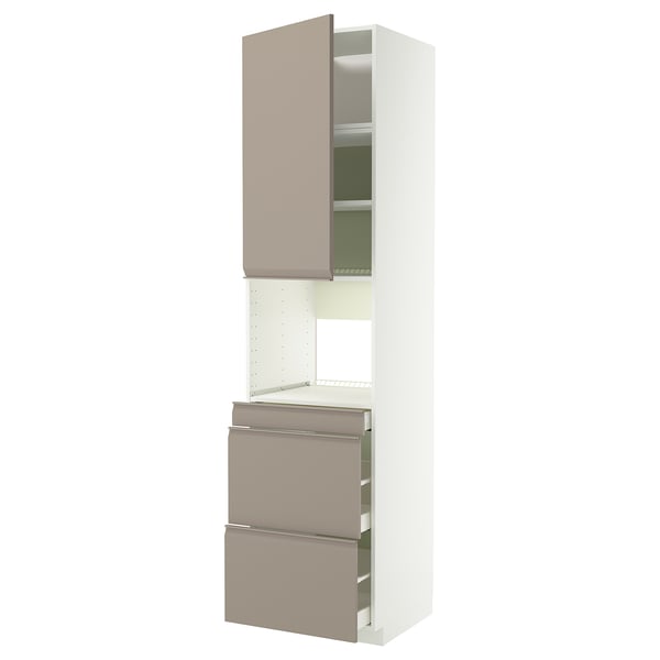 METOD / MAXIMERA Mobile alt micro com/anta/3cassetti, bianco/Upplöv beige scuro opaco, 60x60x240 cm