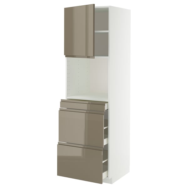 METOD / MAXIMERA Mobile alt micro com/anta/3cassetti, bianco/Voxtorp grigio-marrone scuro lucido, 60x60x200 cm