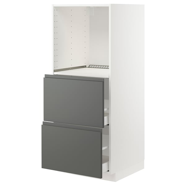METOD / MAXIMERA Mobile alto/2 cassetti per forno, bianco/Voxtorp grigio scuro, 60x60x140 cm
