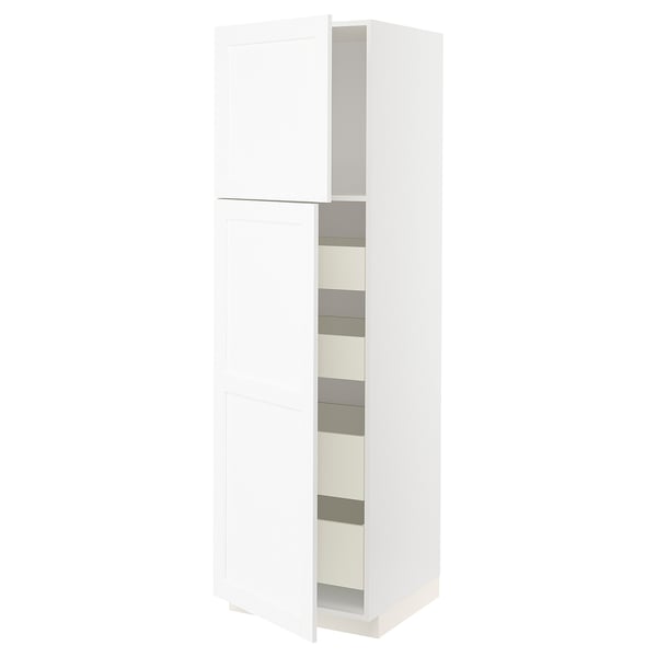METOD / MAXIMERA Mobile alto con 2 ante/4 cassetti, bianco Enköping/bianco effetto legno, 60x60x200 cm