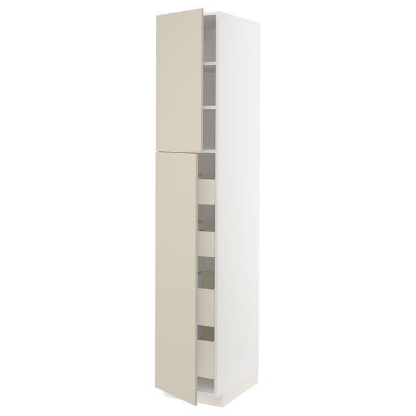 METOD / MAXIMERA Mobile alto con 2 ante/4 cassetti, bianco/Havstorp beige, 40x60x220 cm