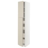 METOD / MAXIMERA Mobile alto con 2 ante/4 cassetti, bianco/Havstorp beige, 40x60x220 cm
