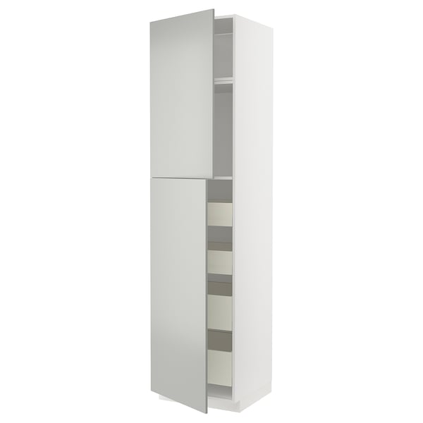 METOD / MAXIMERA Mobile alto con 2 ante/4 cassetti, bianco/Havstorp grigio chiaro, 60x60x240 cm