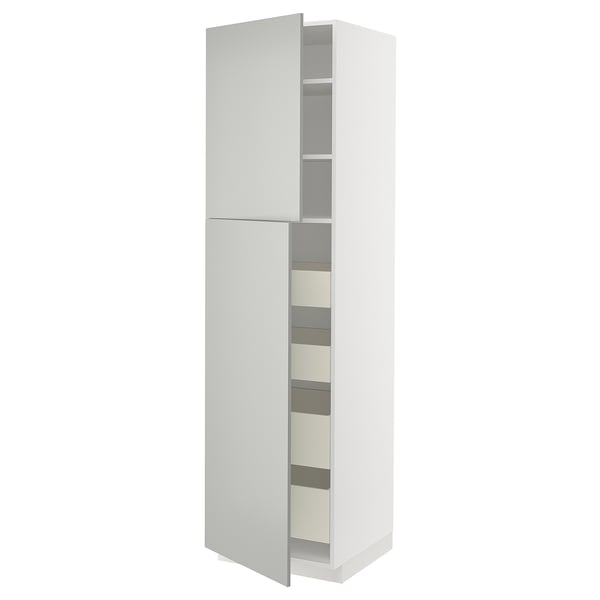 METOD / MAXIMERA Mobile alto con 2 ante/4 cassetti, bianco/Havstorp grigio chiaro, 60x60x220 cm