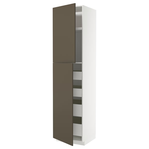 METOD / MAXIMERA Mobile alto con 2 ante/4 cassetti, bianco/Havstorp marrone-beige, 60x60x240 cm