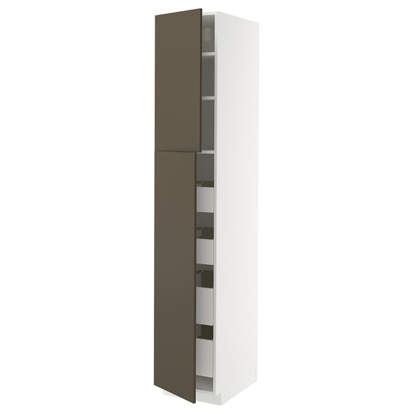 METOD / MAXIMERA Mobile alto con 2 ante/4 cassetti, bianco/Havstorp marrone-beige, 40x60x220 cm