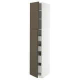 METOD / MAXIMERA Mobile alto con 2 ante/4 cassetti, bianco/Havstorp marrone-beige, 40x60x220 cm
