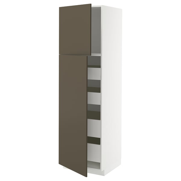 METOD / MAXIMERA Mobile alto con 2 ante/4 cassetti, bianco/Havstorp marrone-beige, 60x60x200 cm