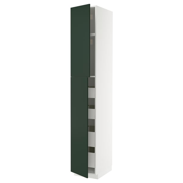 METOD / MAXIMERA Mobile alto con 2 ante/4 cassetti, bianco/Havstorp verde intenso, 40x60x240 cm