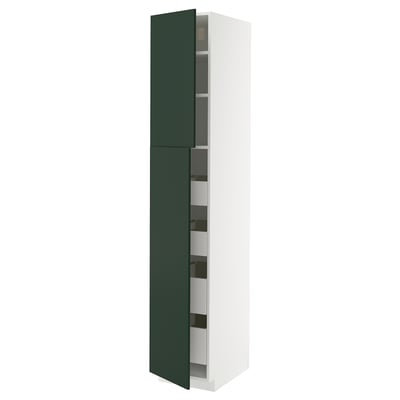 METOD / MAXIMERA Mobile alto con 2 ante/4 cassetti, bianco/Havstorp verde intenso, 40x60x220 cm