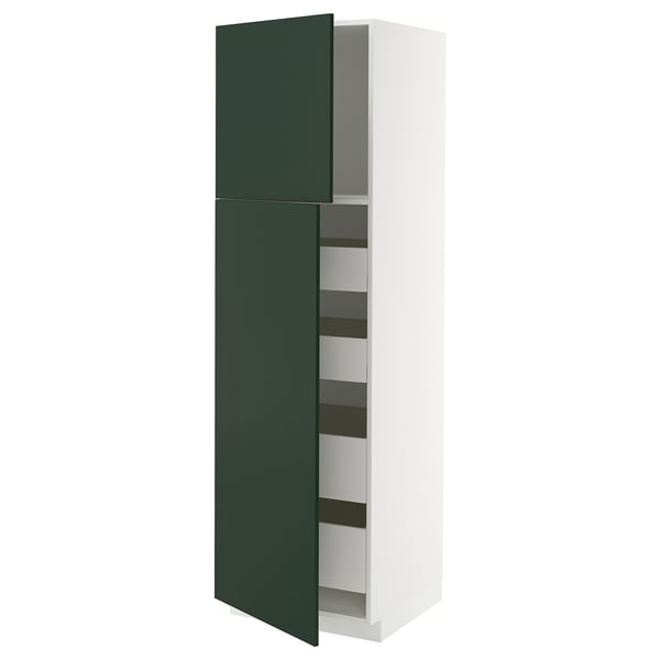 METOD / MAXIMERA Mobile alto con 2 ante/4 cassetti, bianco/Havstorp verde intenso, 60x60x200 cm