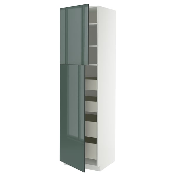 METOD / MAXIMERA Mobile alto con 2 ante/4 cassetti, bianco/Kallarp grigio-verde scuro lucido, 60x60x220 cm