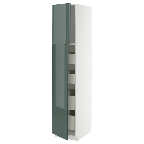 METOD / MAXIMERA Mobile alto con 2 ante/4 cassetti, bianco/Kallarp grigio-verde scuro lucido, 40x60x200 cm
