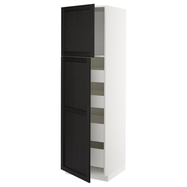 METOD / MAXIMERA Mobile alto con 2 ante/4 cassetti, bianco/Lerhyttan mordente nero, 60x60x200 cm