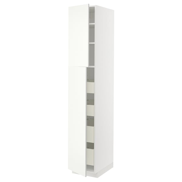 METOD / MAXIMERA Mobile alto con 2 ante/4 cassetti, bianco/Vallstena bianco, 40x60x220 cm