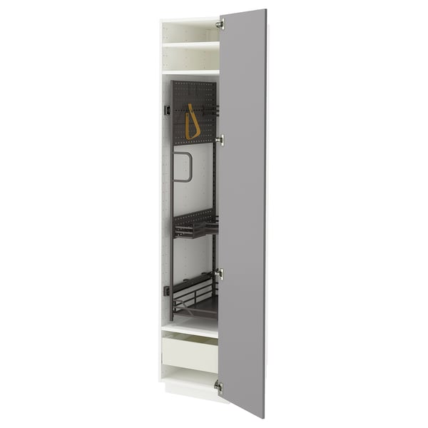 METOD / MAXIMERA Mobile alto con accessori pulizia, bianco/Bodbyn grigio, 40x60x200 cm