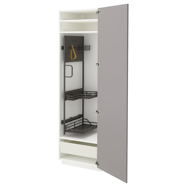 METOD / MAXIMERA Mobile alto con accessori pulizia, bianco/Bodbyn grigio, 60x60x200 cm