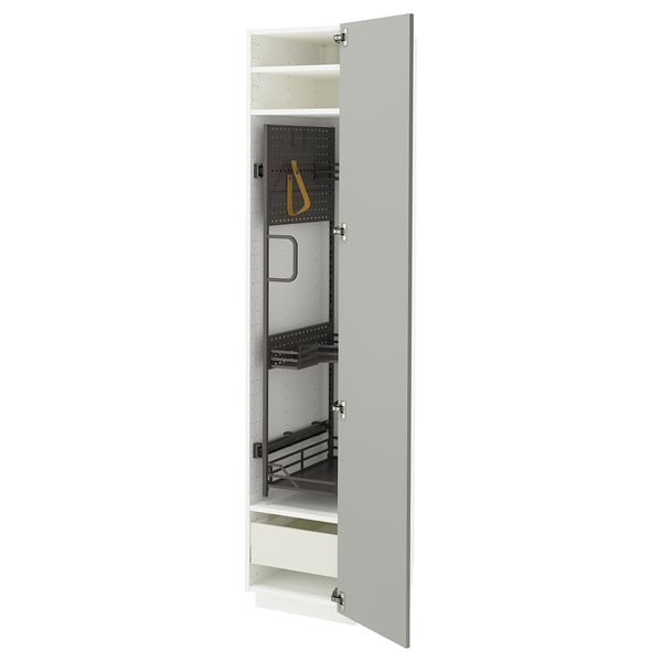 METOD / MAXIMERA Mobile alto con accessori pulizia, bianco/Havstorp grigio chiaro, 40x60x200 cm