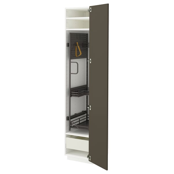 METOD / MAXIMERA Mobile alto con accessori pulizia, bianco/Havstorp marrone-beige, 40x60x200 cm
