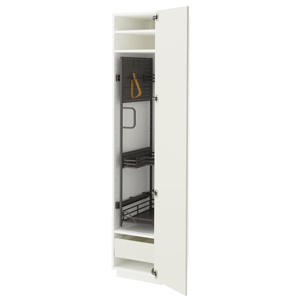 METOD / MAXIMERA Mobile alto con accessori pulizia, bianco/Veddinge bianco, 40x60x200 cm