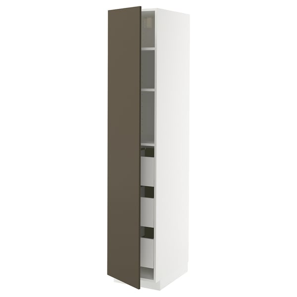 METOD / MAXIMERA Mobile alto con cassetti, bianco/Havstorp marrone-beige, 40x60x200 cm