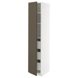 METOD / MAXIMERA Mobile alto con cassetti, bianco/Havstorp marrone-beige, 40x60x200 cm