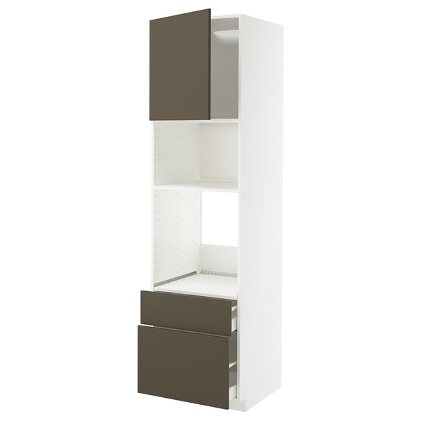 METOD / MAXIMERA Mobile alto elettrodomest incasso, bianco/Havstorp marrone-beige, 60x60x220 cm
