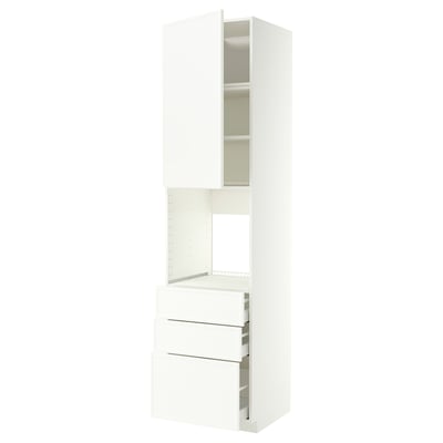 METOD / MAXIMERA Mobile alto forno/anta/3 cassetti, bianco/Aspudden bianco opaco, 60x60x240 cm