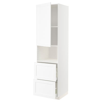 METOD / MAXIMERA Mobile alto micro/anta/2cassetti, bianco Enköping/bianco effetto legno, 60x60x220 cm
