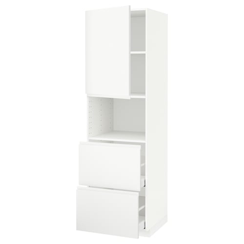 METOD / MAXIMERA Mobile alto micro/anta/2cassetti, bianco/Voxtorp bianco opaco, 60x60x200 cm
