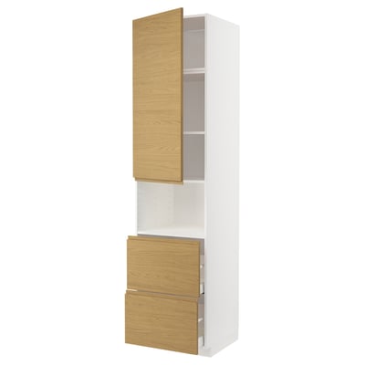 METOD / MAXIMERA Mobile alto micro/anta/2cassetti, bianco/Voxtorp effetto rovere, 60x60x240 cm