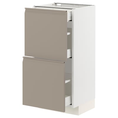 METOD / MAXIMERA Mobile base/2 frontali/3 cassetti, bianco/Upplöv beige scuro opaco, 40x37 cm