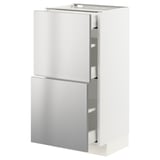 METOD / MAXIMERA Mobile base/2frontali/3cassetti, bianco/Vårsta inox, 40x37 cm