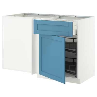 METOD / MAXIMERA Mobile base ang/cassetto/elem estr, bianco/Lerhyttan blu, 128x68 cm