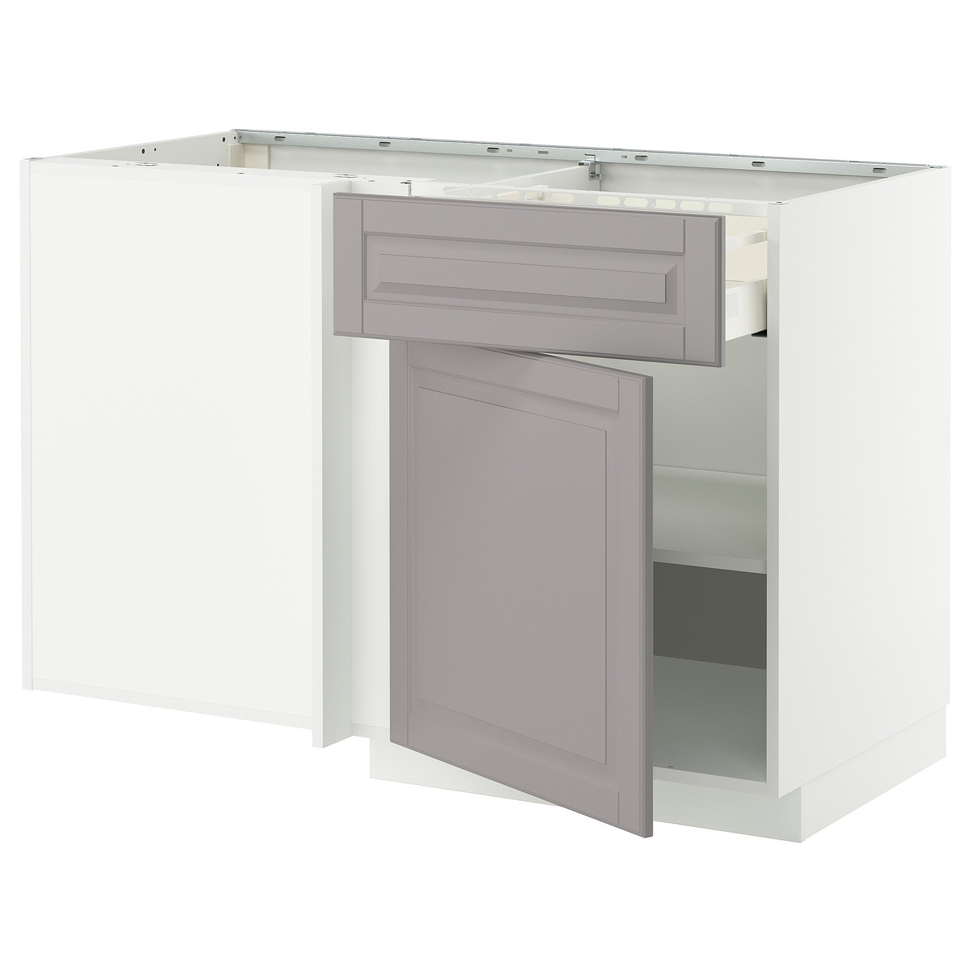 METOD / MAXIMERA mobile base angol/cassetto/ripiano, bianco/Bodbyn ...