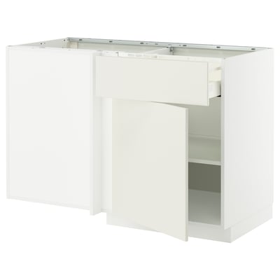 METOD / MAXIMERA Mobile base angol/cassetto/ripiano, bianco/Veddinge bianco, 128x68 cm